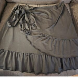 Black Strechy Ruffle Wrap Skirt